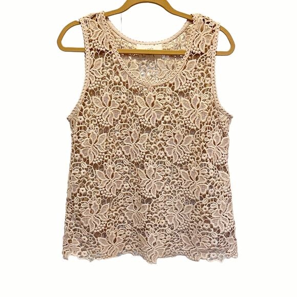 LOFT Nude Beige Macramé Lace Sleeveless Top Size Medium - Picture 1 of 7